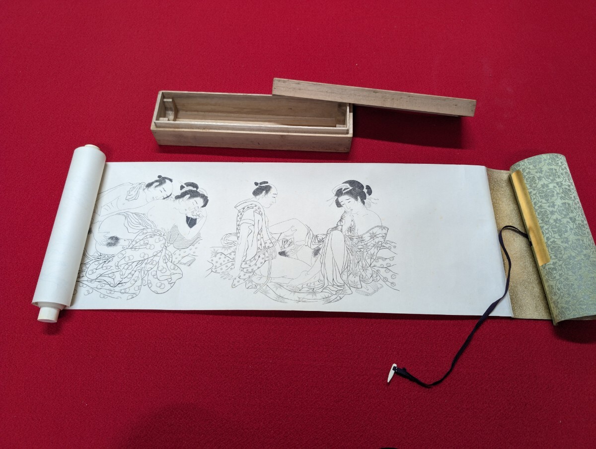時代 肉筆 春画巻物 十九図絵 紙本 浮世絵 枕絵 箱付 骨董 日本 時代 肉筆 春画巻物 十九図絵 紙本 浮世絵 枕絵 箱付 骨董 日本
