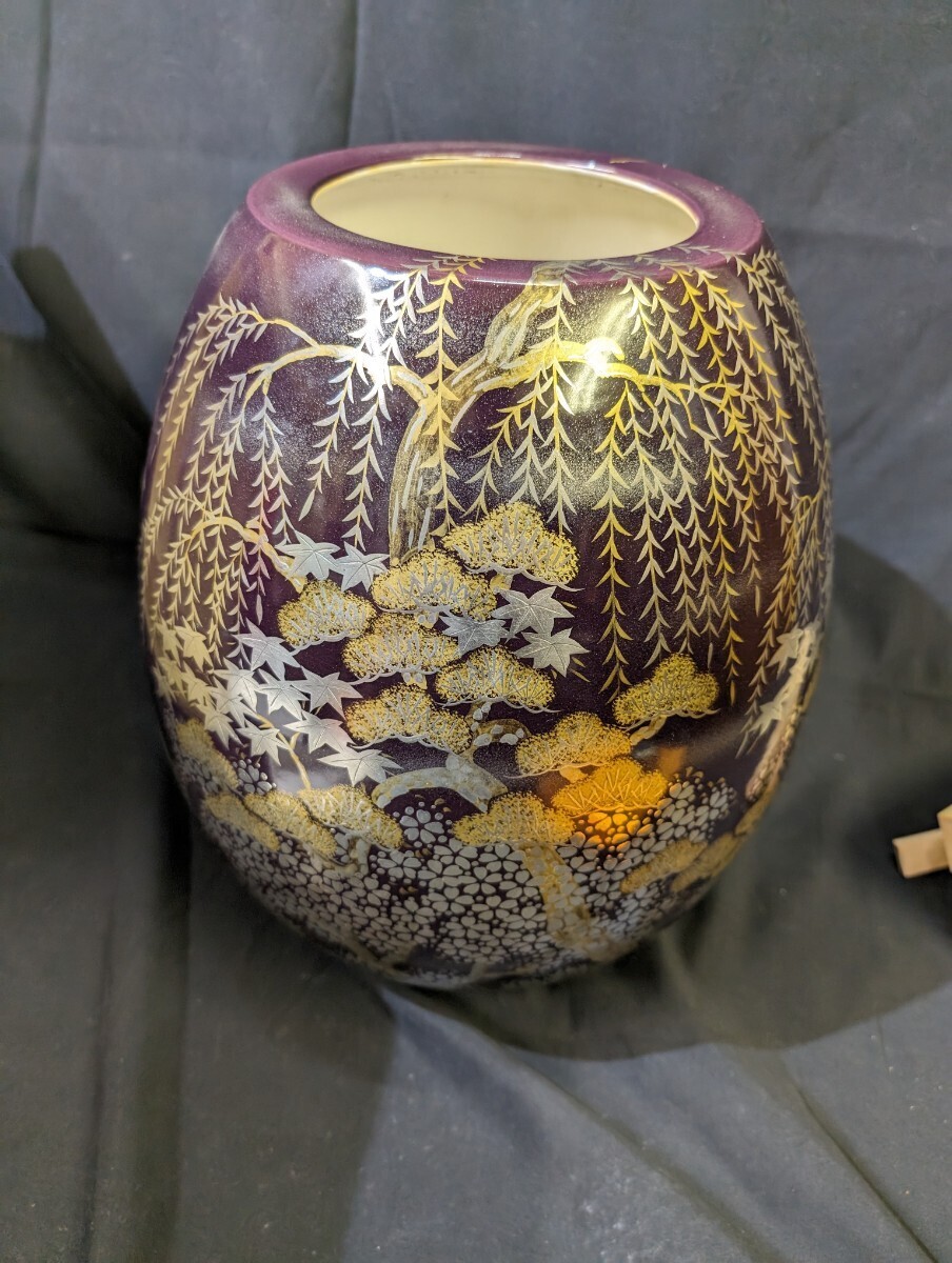  finest quality Shimizu . three fee . wistaria . comfort work purple .. ornament "hu" pot also box height 35cm gold paint silver . large vase vase also box also cloth establish . attaching excellent article Zaimei decoration . "hu" pot flower vase flower inserting 