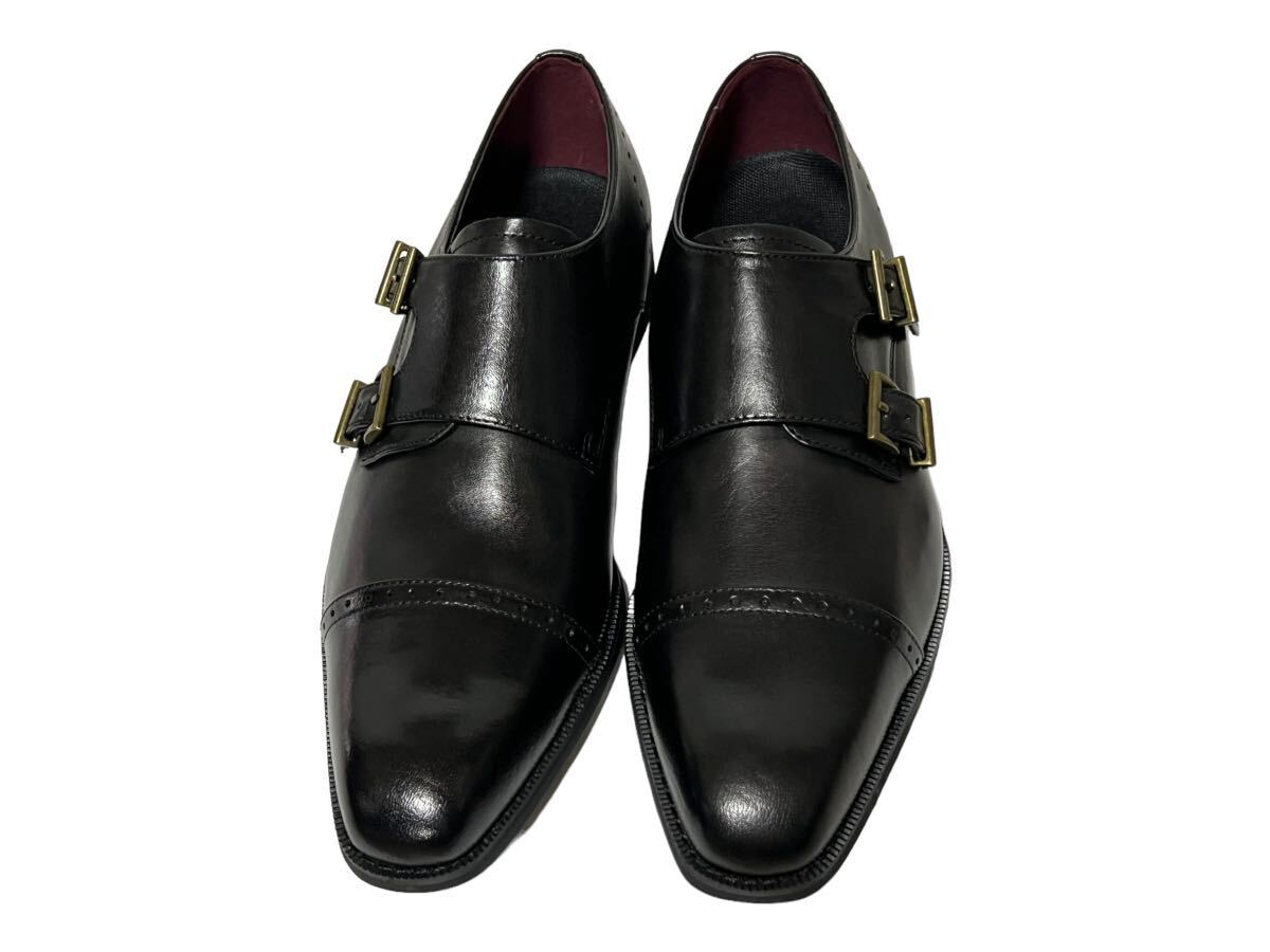 161[ new goods ] double monk strap leather business shoes left 25 right 25.5 black black original leather leather shoes 