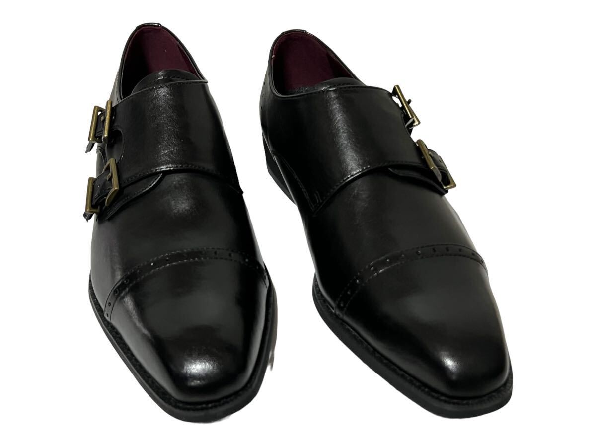 161[ new goods ] double monk strap leather business shoes left 25 right 25.5 black black original leather leather shoes 