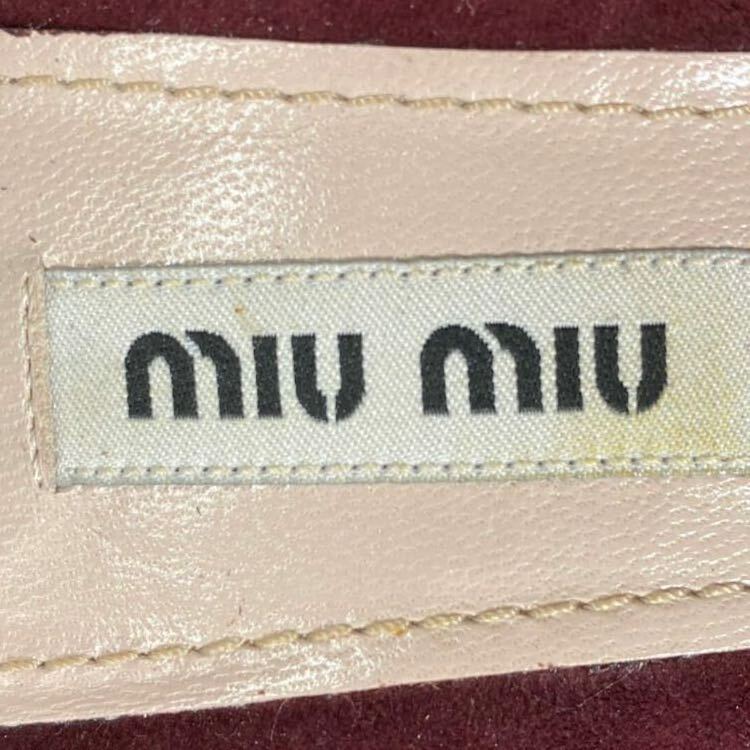 ◯ 5d21 miu miu ミュウミュウ チャンキーヒール ストラップサンダル パンプス 37 ボルドー スウェード レディース_画像9