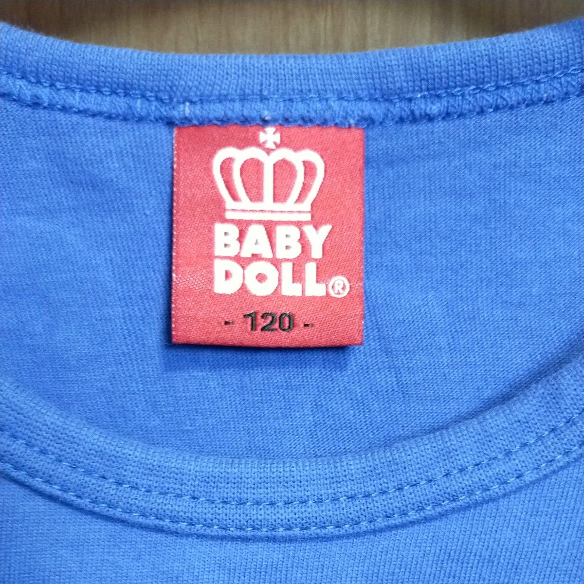 ベビド☆王冠ロゴ　半袖Tシャツ　青ブルーx白　120 べビードール　星柄　色違い100緑別出品　ペアお揃い可能　カテ変可