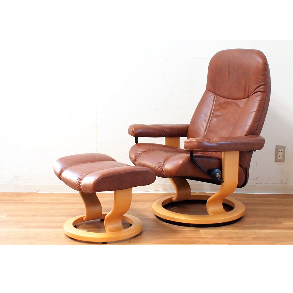 エコーネス/EKORNES ストレスレスチェア オットマン付き 総革 北欧 ノルウェー リクライニング
