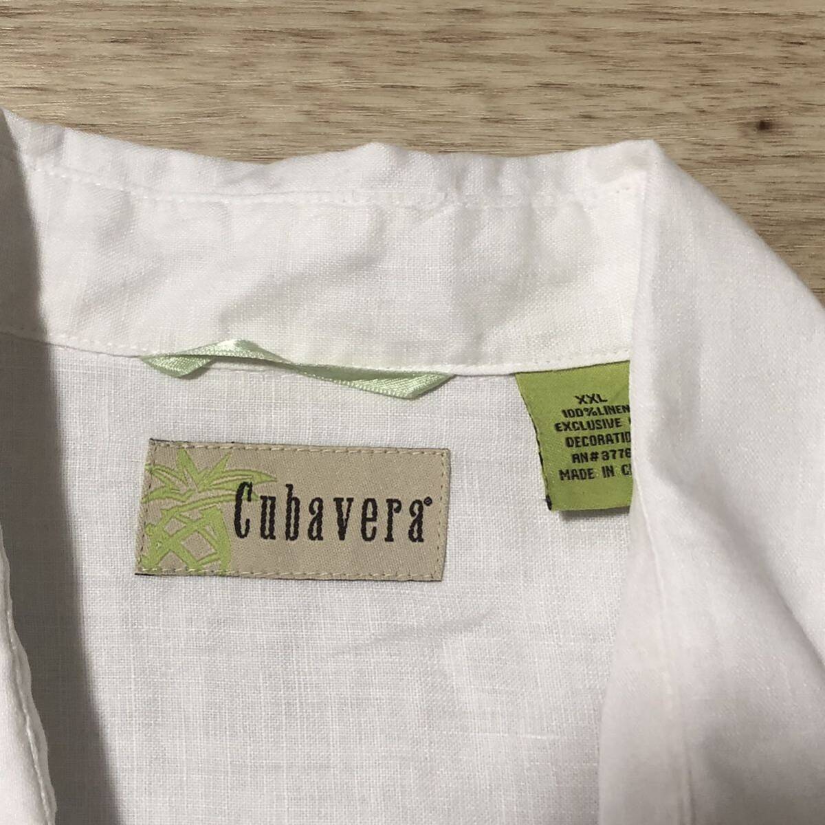 【送料無料】CUBAVERAリネン100%半袖シャツ白刺繍プリント　メンズXXLサイズ　キューバベラアロハシャツ麻ハワイアン_画像5