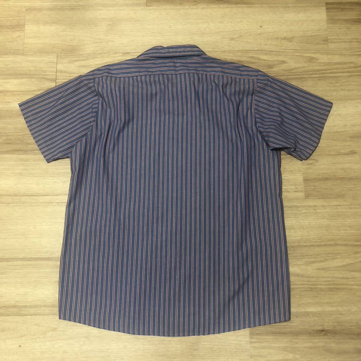 【送料無料】CINTAS半袖ワークシャツ　青ストライプ柄　メンズLサイズ　半袖シャツ