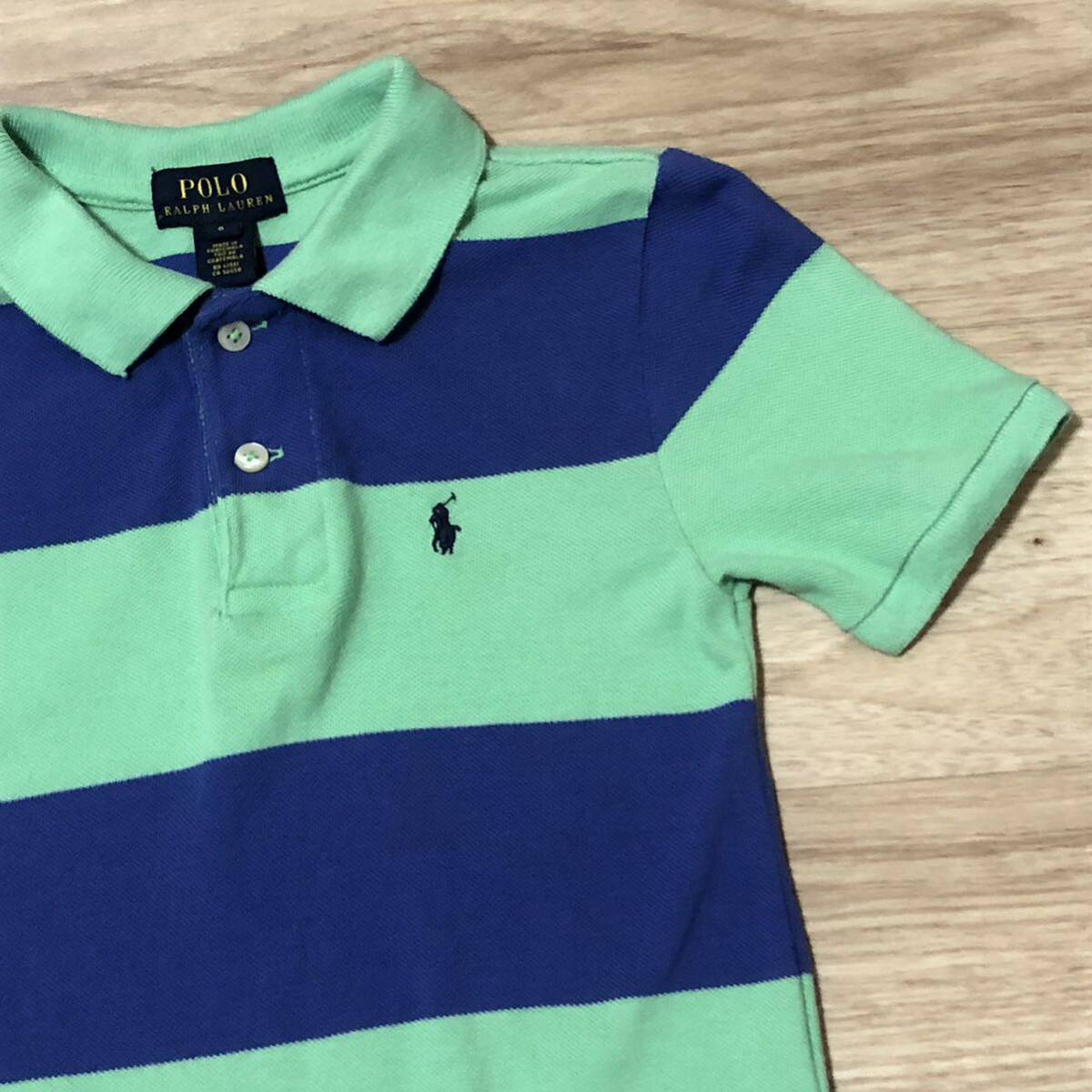 【送料無料】POLO RALPH LAUREN 半袖 ポロシャツ 緑青ボーダー柄　キッズ6サイズ ポロラルフローレン_画像3