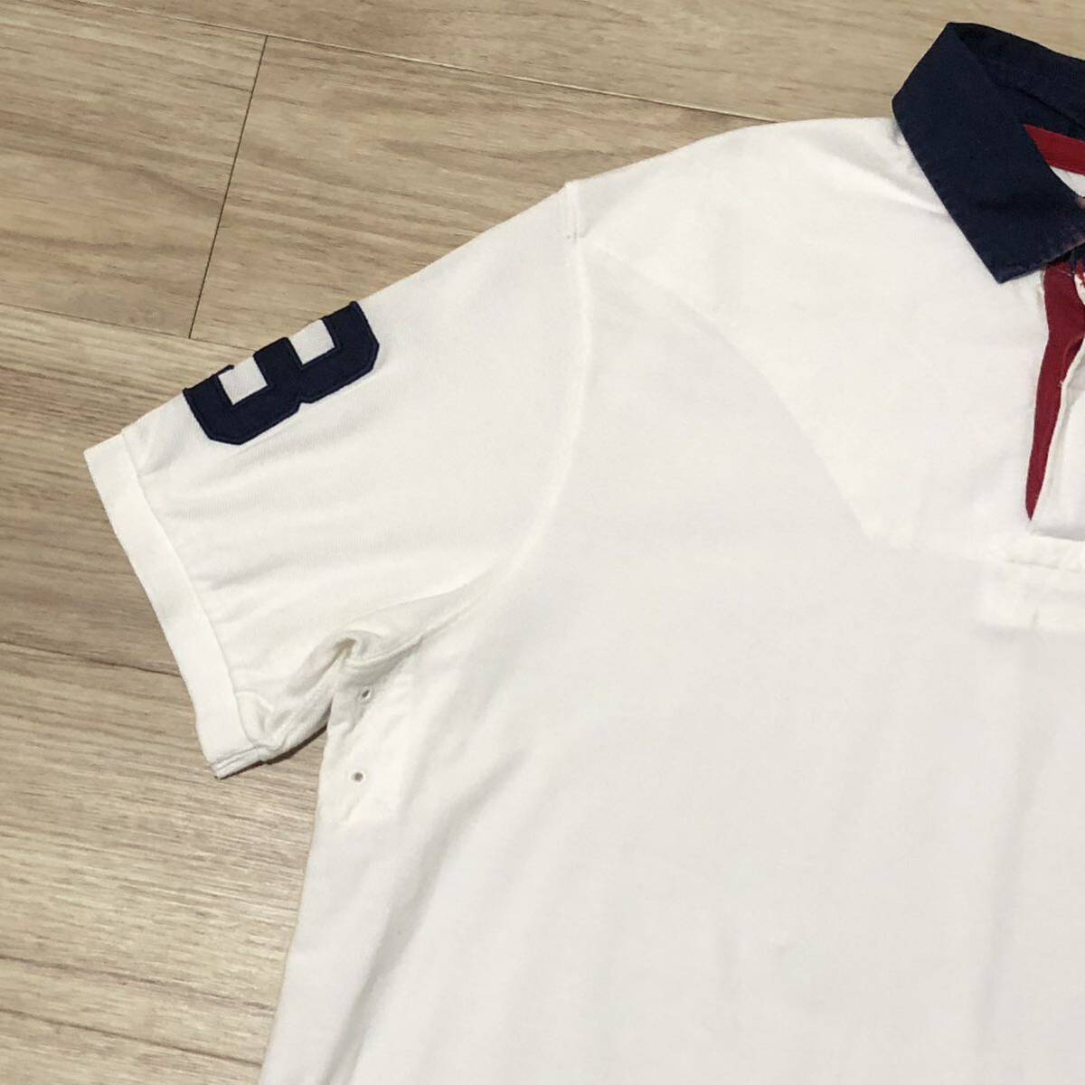 色落ちありPOLO RALPH LAUREN 半袖ポロシャツ 白ネイビービッグ 色落ちありPOLO RALPH LAUREN 半袖ポロシャツ 白ネイビービッグ
