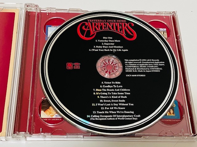 【帯付き２枚組CD】CARPENTERS カーペンターズ リマスター 国内盤 2CD 28曲収録 1969-1983 グレイテスト・ヒッツ Yesterday Once more 美品_画像3