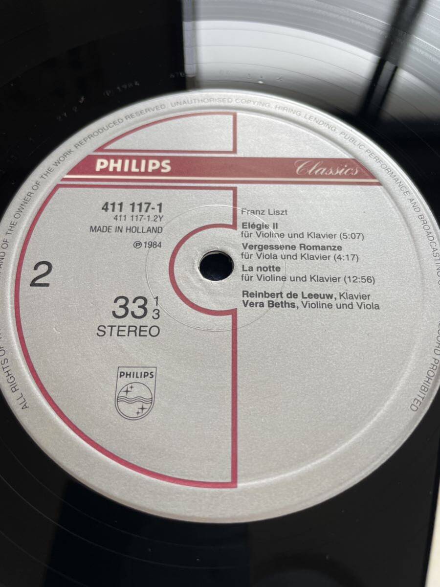 リスト 後期室内楽曲集 エレジー第1番＆第2番 悲しみのゴンドラ デ・レーウ 蘭盤 PHILIPS LPの画像3