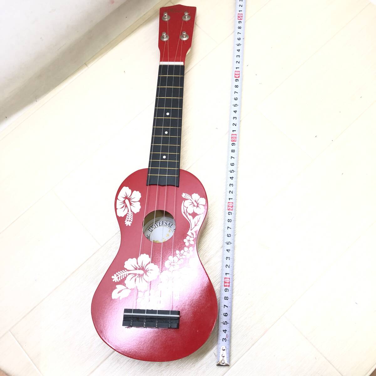 ♪ハワイアン ウクレレ 弦楽器 楽器 音楽 演奏 趣味 娯楽 ハイビスカス柄 ハワイ レッド 中古品♪K23638_画像10