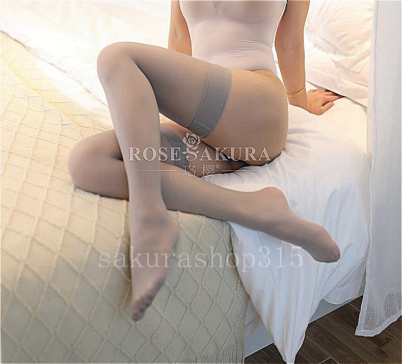 K435 super lustre garter stockings gray knee-high tights 8 Denier sexy beautiful legs grey knees on tsurutsuru