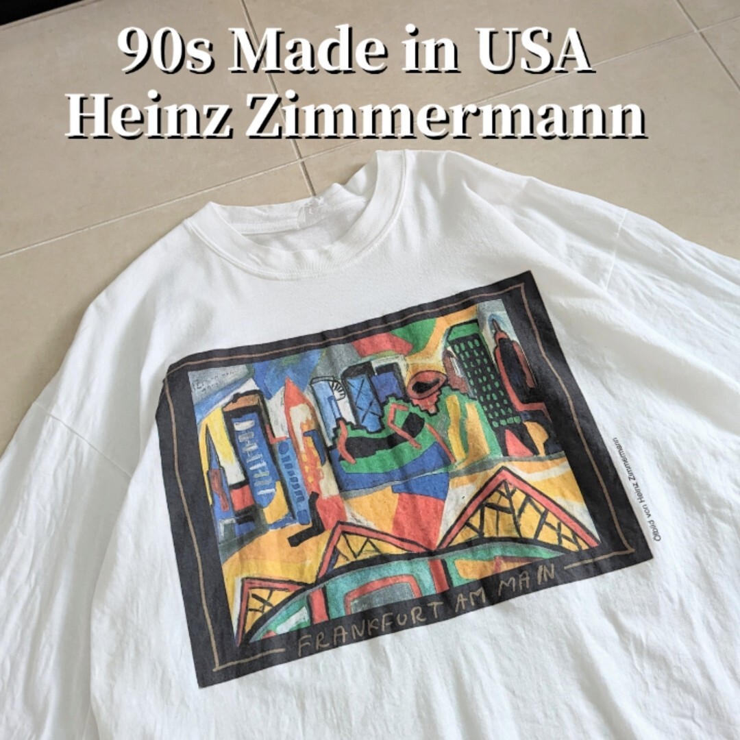 90s Heinz Zimmermann　アート　絵画　Tシャツ シングルステッチ XXL 偉人_画像1