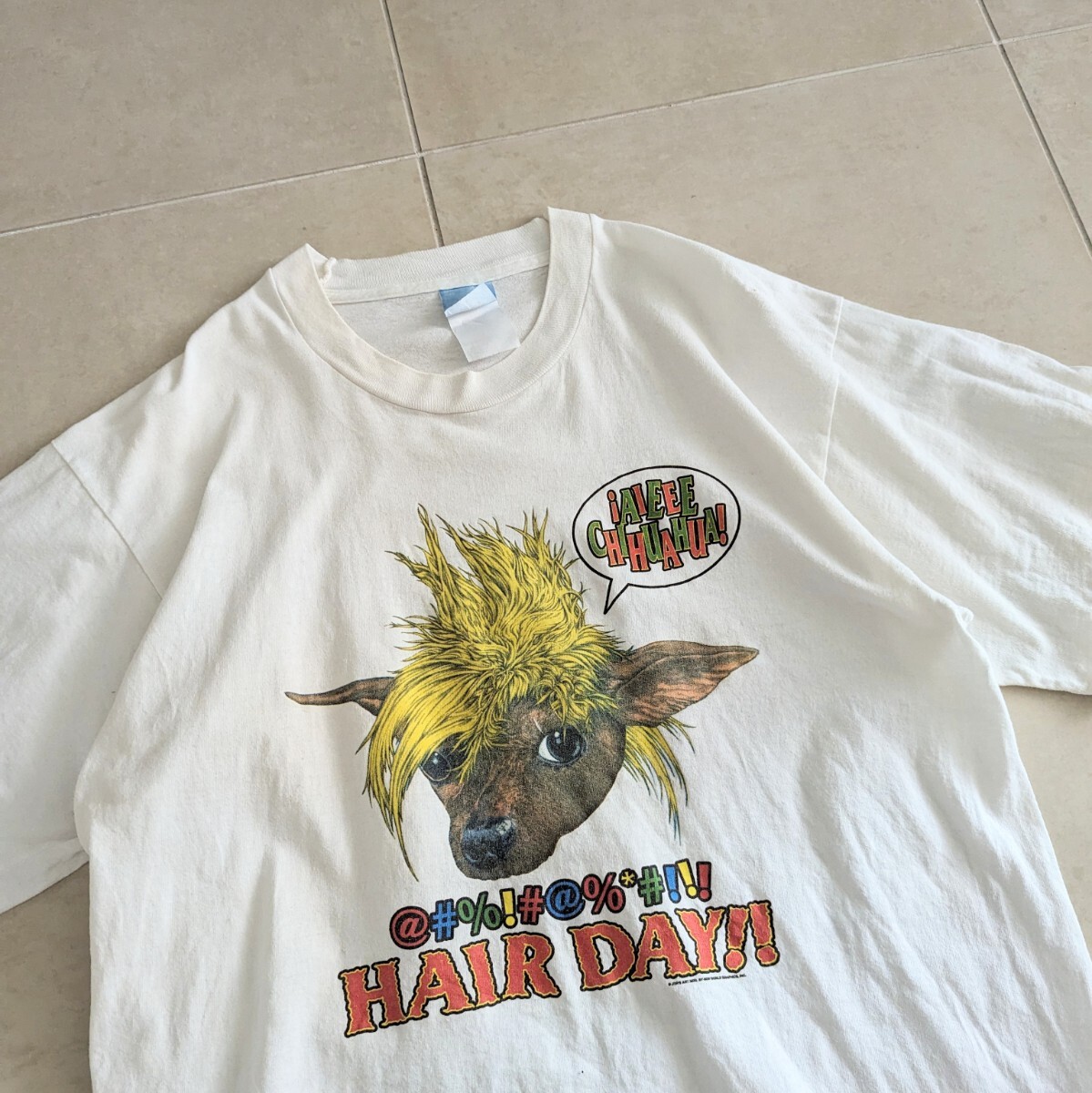 90s カナダ製 バットヘアー　チワワ　アニマル　アート　Tシャツ シングルステッチ_画像3