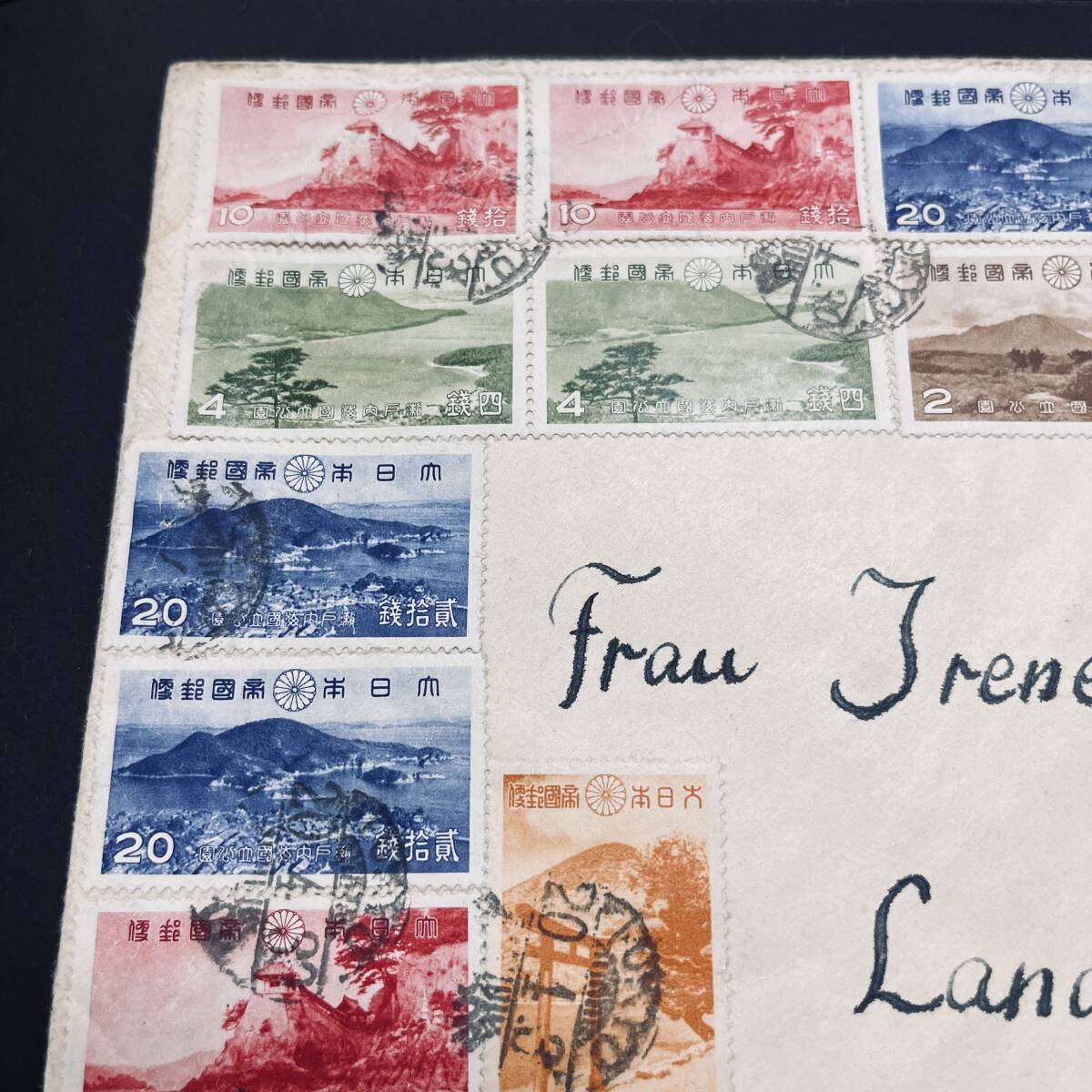1939年 国立公園切手多数貼外信カバー 20枚貼ドイツ宛重量書状 欧文櫛型TOKYO NIPPON エンタイアの画像3
