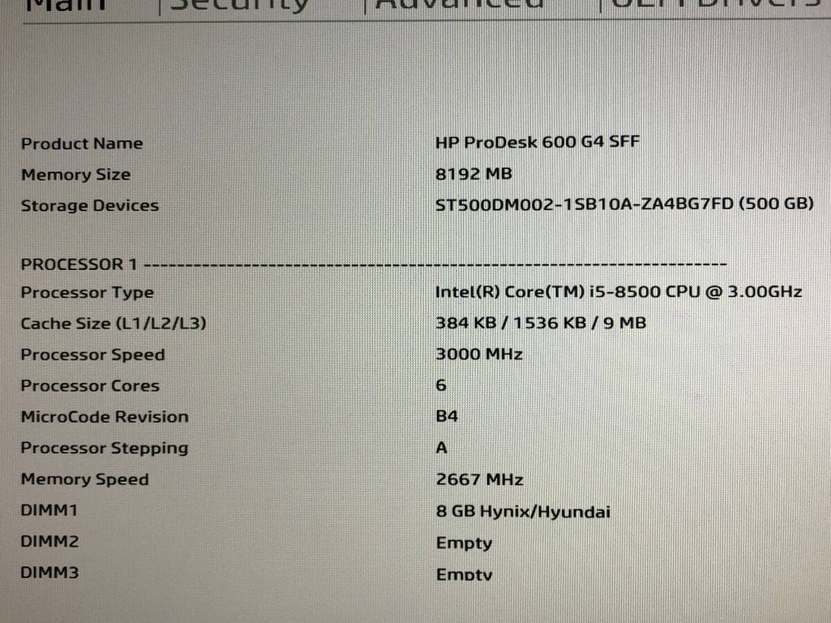 【Win11Pro 64bit】HP ProDesk 600 G4 SFF Core i5-8500 3.00GHz コアの数6 8GB HDD500GB[M763]_画像3