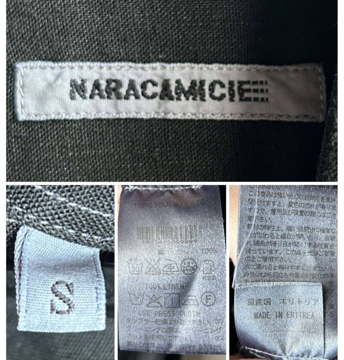 【美品】NARACAMICIE リネンシャツ メンズ S 黒 ブラック 麻100% ナラカミーチェの画像4