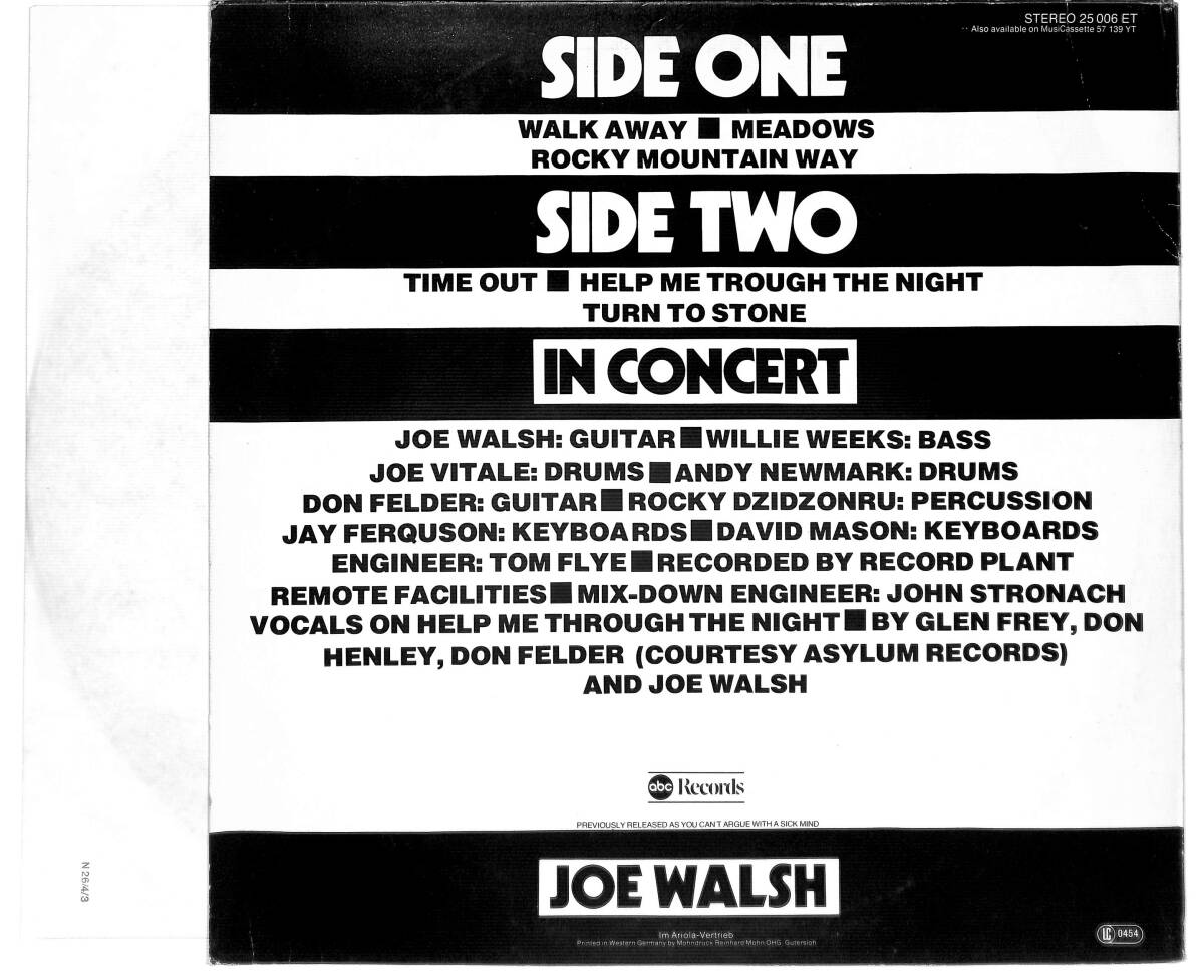 e3837/LP/独/Joe Walsh/In Concert_画像2
