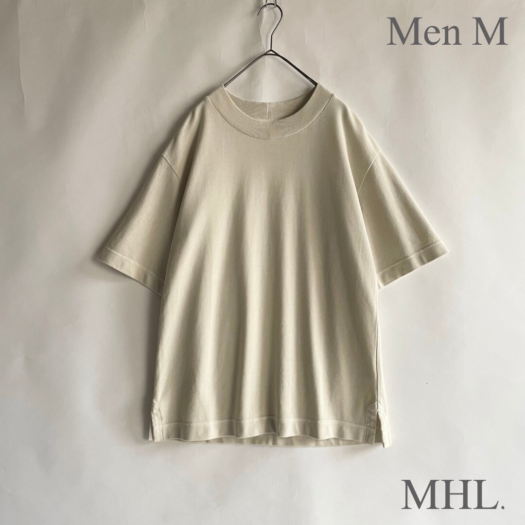 【未使用 タグ付き】 MHL. 日本製 エムエイチエル PIQUE JERSEY 半袖カットソー 20SS ゆったりめ 鹿の子 コットン アイボリー size M sk_画像1