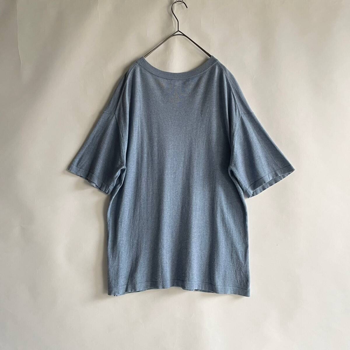 crepuscule クレプスキュール Knit T-shirt ニットT コットン ニット Tシャツ ゆったりめ ワイドシルエット ブルー size 1 sk_画像2