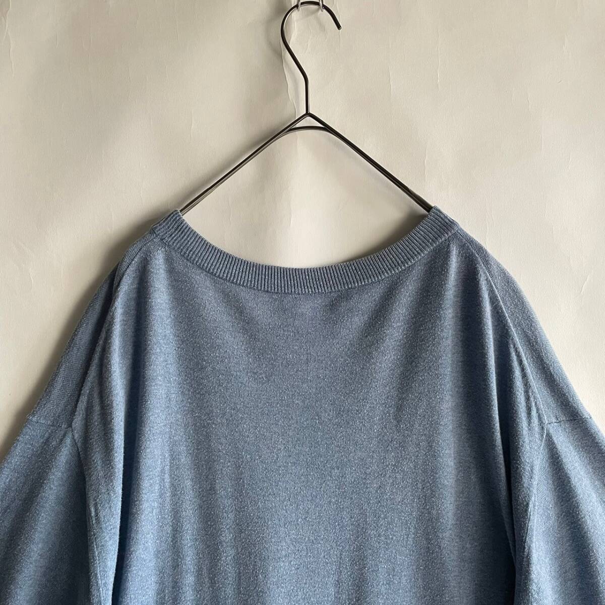 crepuscule クレプスキュール Knit T-shirt ニットT コットン ニット Tシャツ ゆったりめ ワイドシルエット ブルー size 1 sk_画像4
