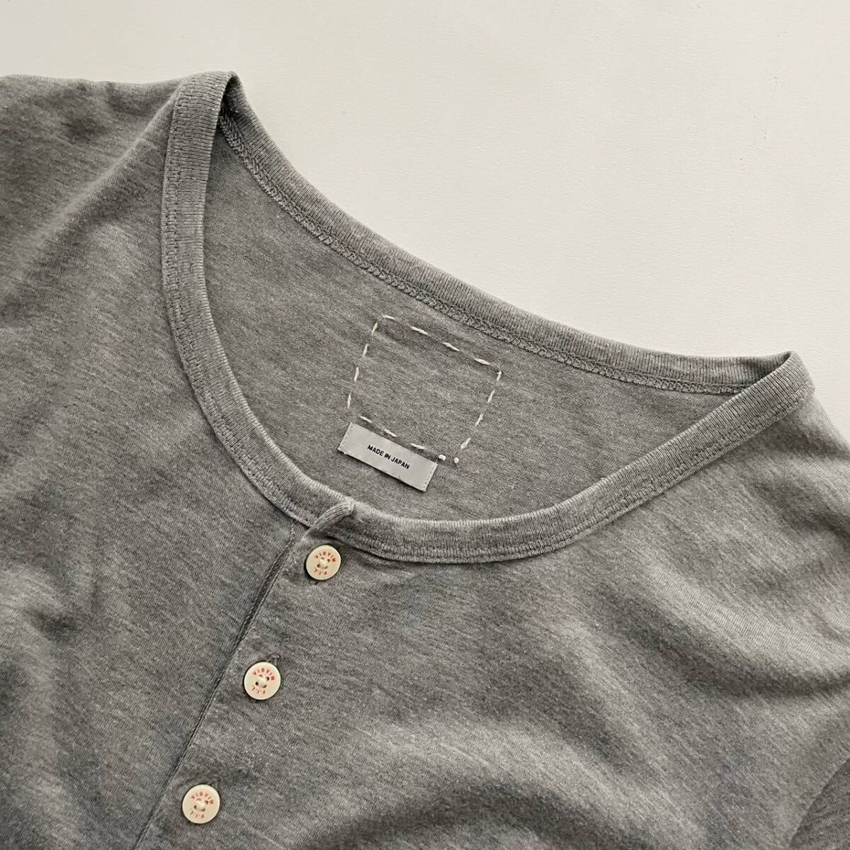 visvim 日本製 ヴィズヴィム MAYAN HENLEY NECK S/S ヘンリーネック Tシャツ ガテマラテープ クルーネック コットン グレー size 4 sk_画像5