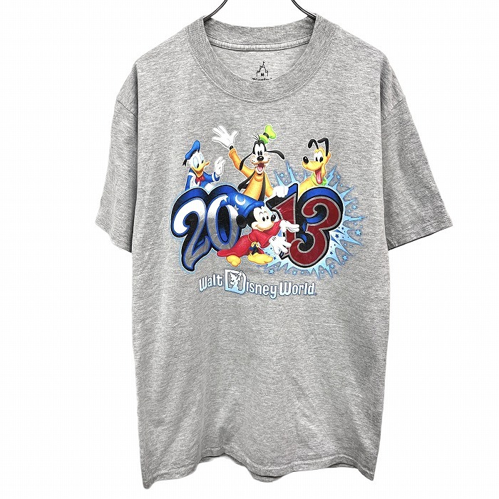 ウォルトディズニーワールド Disneyland RESORT WALT DISNEY World Tシャツ 輸入古着 ミッキー 2013 半袖 綿×ポリ M 杢グレー メンズ_画像1