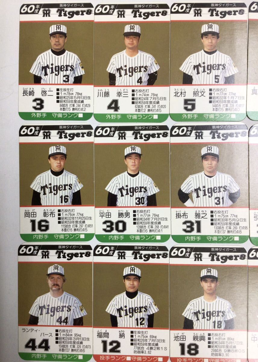 タカラプロ野球カードゲーム　昭和60年度　阪神タイガース　1枚欠　岡田　掛布　バース　1985年_画像4