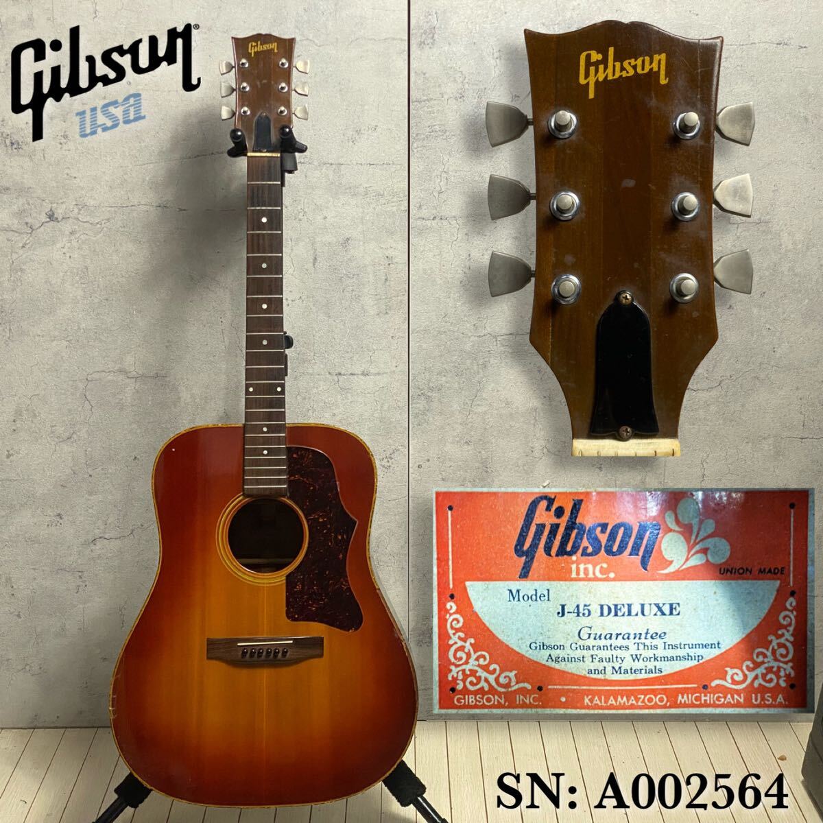 D240506【超希少】Gibson U.S.A. ギブソン USA 70年代 ヴィンテージ アコースティックギター J-45 DELUXE A002564 本体【現状販売】の画像1
