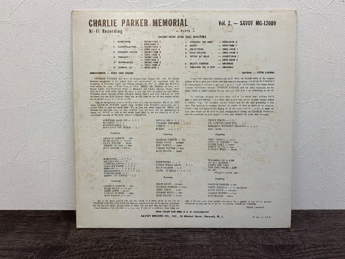 中古◆Charlie Parker Memorial MG-12009 LPレコード USA盤 チャーリー・パーカー メモリアル◆C0049の画像2
