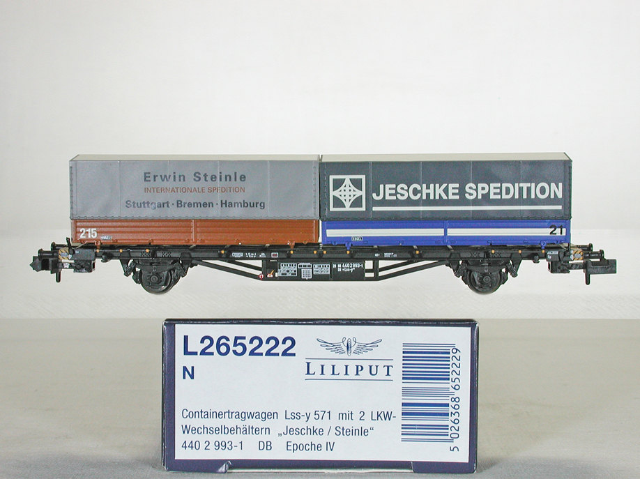 LILIPUT #L265222 ＤＢ（旧西ドイツ）　Ｌｇｊｓｓ５７１型コンテナ貨車　トラックトレーラ Ｊｅｓｃｈｋｅ／Ｓｔｅｉｎｌｅ 搭載_画像1