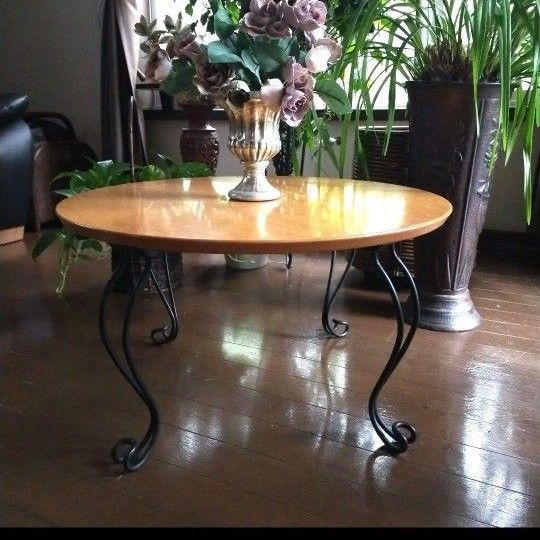 アンティーク 可愛い 折りたたみ ローテーブル アイアン 猫足 センターテーブル 丸テーブル