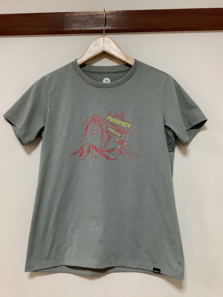 へ1338 Marmot マーモット 半袖Tシャツ M レディース ドライ 速乾 グレークルーネック _画像1