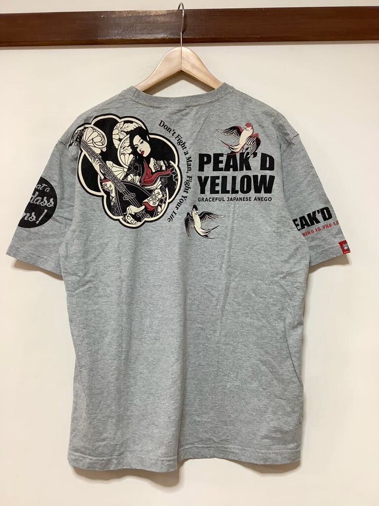 へ1342 PEAK'D YELLOW ピークドイエロー 和柄 プリントTシャツ 半袖Tシャツ 44 グレー ted company_画像2