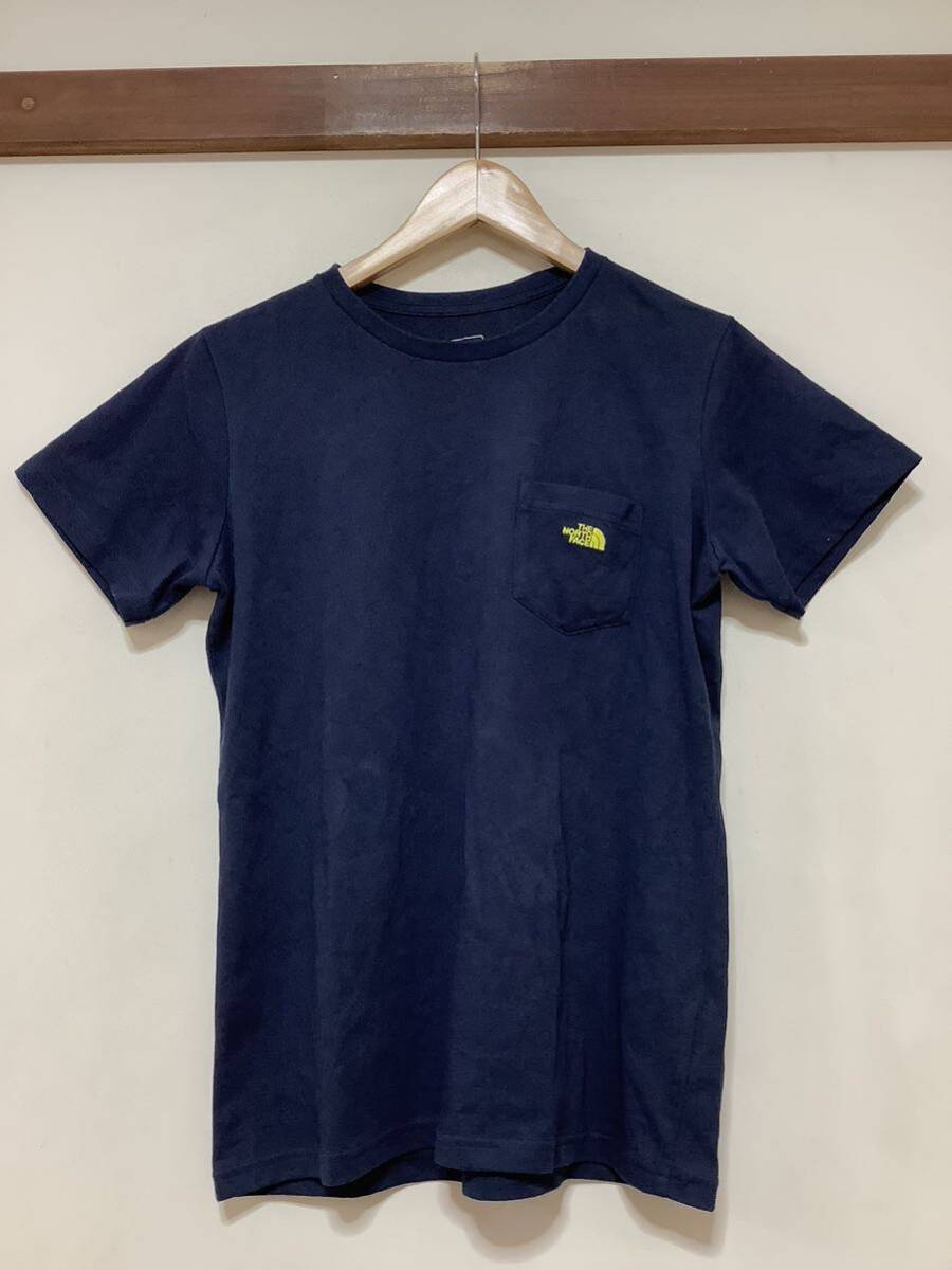 ふ1399 THE NORTH FACE ノースフェイス ポケットTシャツ 半袖Tシャツ L ネイビー レディース ロゴ刺繍 NTW31902X_画像1