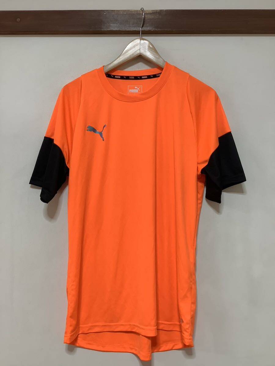 へ1349 PUMA プーマ メッシュTシャツ 半袖Tシャツ XL オレンジ/ブラック ロゴプリント ドライ 速乾 DRY CELL_画像1