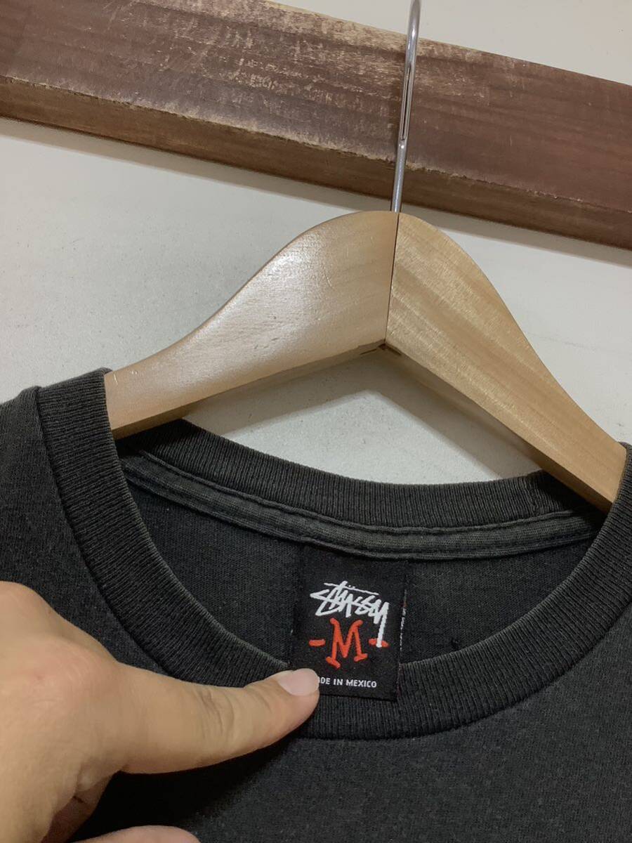 へ1379 メキシコ製 STUSSY ステューシー プリントTシャツ 半袖Tシャツ M ブラック ストリート オールド_画像3