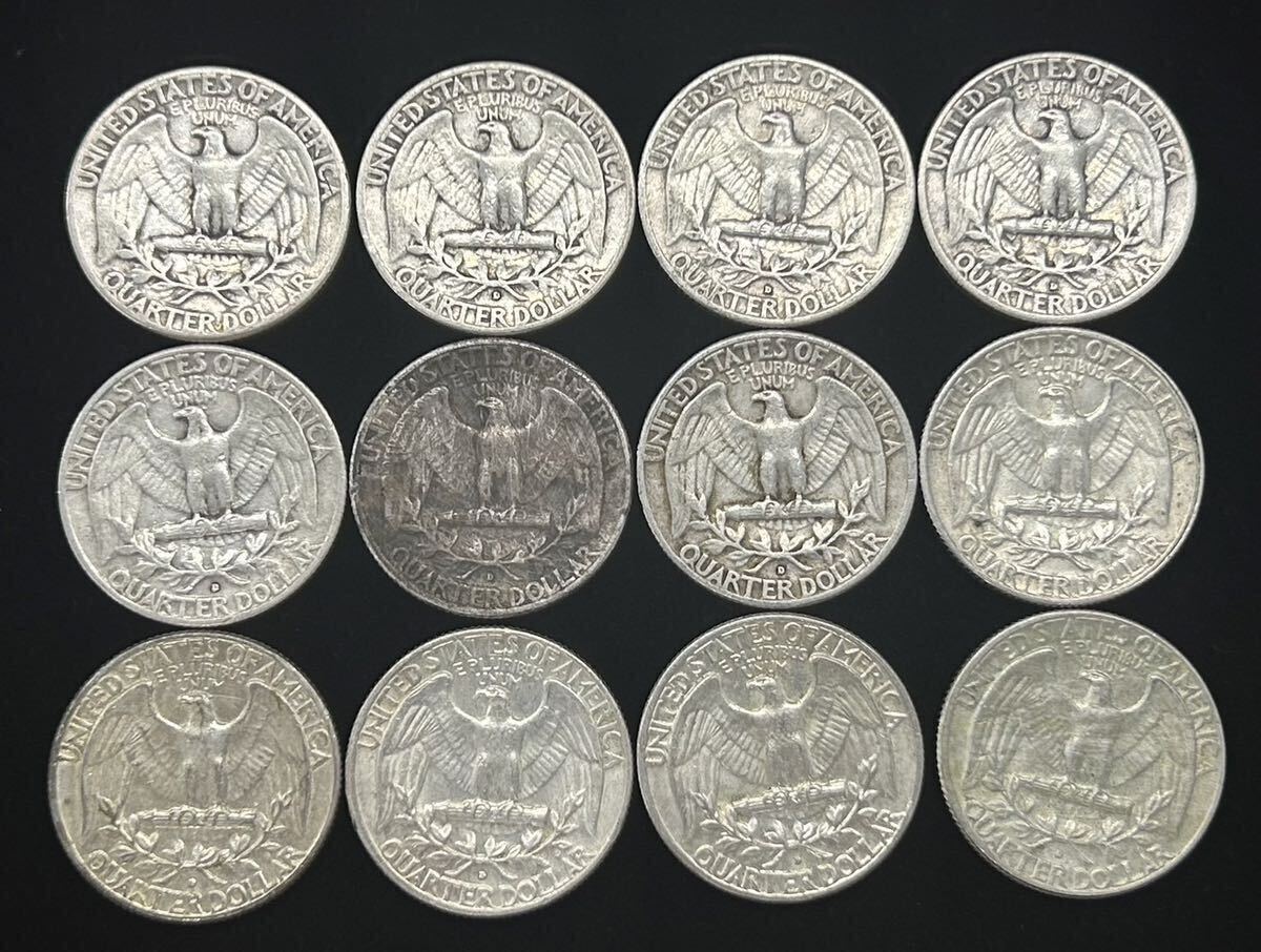 アメリカ クォーターダラー QUARTER DOLLAR 25セント銀貨 ワシントン 1953 1957 1958 1960 1963 1964 12枚まとめ 外国コイン 0d ⑧_画像2