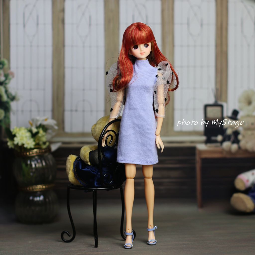 人形服msdr-24-153藤色バルーンスリーブワンピース　（momoko、MISAKI、ジェニー、SAJボディ、OBITSUボディ）_画像1