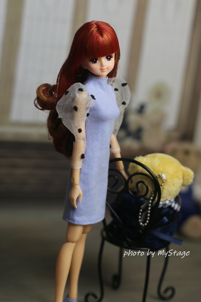人形服msdr-24-153藤色バルーンスリーブワンピース　（momoko、MISAKI、ジェニー、SAJボディ、OBITSUボディ）_画像6