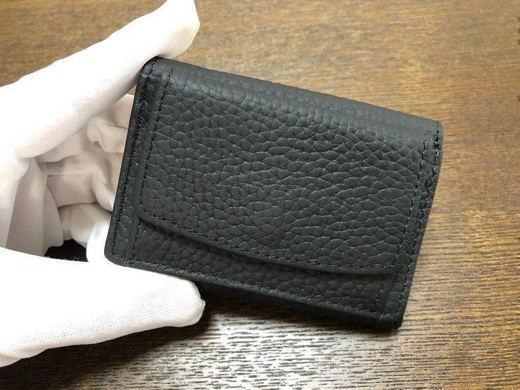 【高級本革】 ミニ財布 三つ折り ホック式 レディース ブラック_画像2