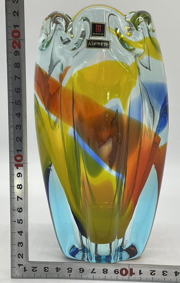 【い-5-48-80】マルティグラス 花瓶 ハンドクラフト レインボー 花器 カラーガラス 工芸品 フラワーベース 中古品_画像8