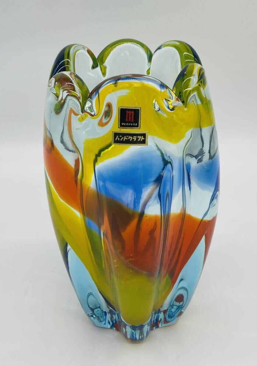【い-5-48-80】マルティグラス 花瓶 ハンドクラフト レインボー 花器 カラーガラス 工芸品 フラワーベース 中古品_画像1
