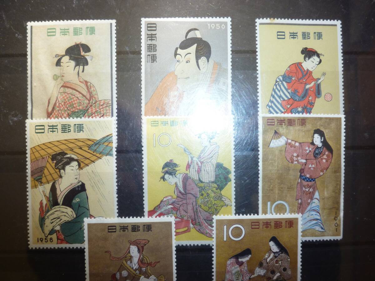 未使用　１９５５年　１０円　切手趣味週間「ビードロを吹く娘」他　９枚_画像2
