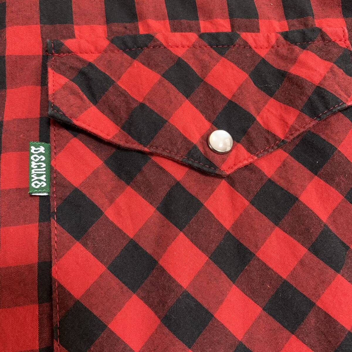 deluxe デラックス　クロージング　チェックシャツ　スナップボタン　赤　黒_画像3