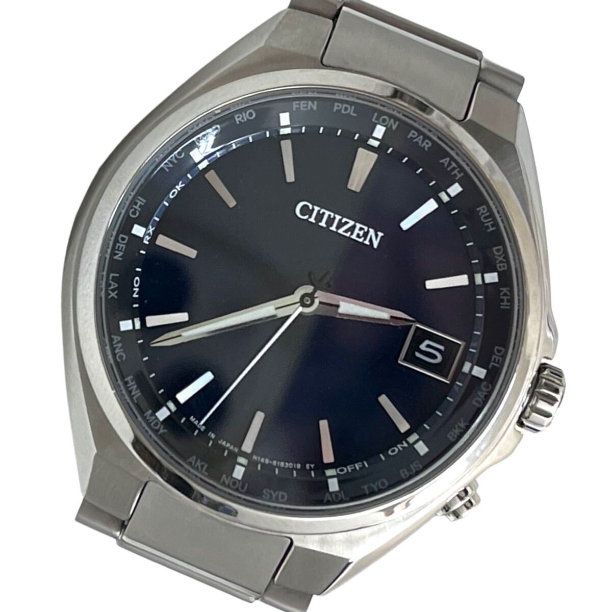 CITIZEN ATTESA シチズン アテッサ ECO-DRIVE RADIO CONTROLLED エコドライブ 電波 腕時計 チタン ネイビー文字盤 H149-S118921 稼働 の画像1