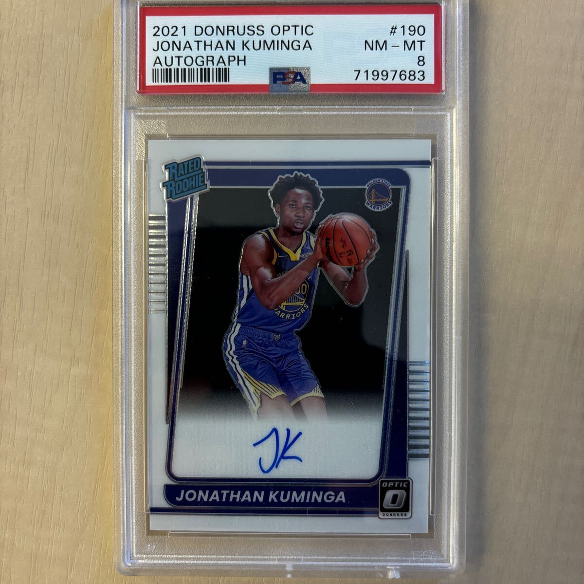 NBA　PSA8 2021-22 DONRUSS OPTIC AUTO 直書き RC JONATHAN KUMINGA WARRIORS GSW_画像1