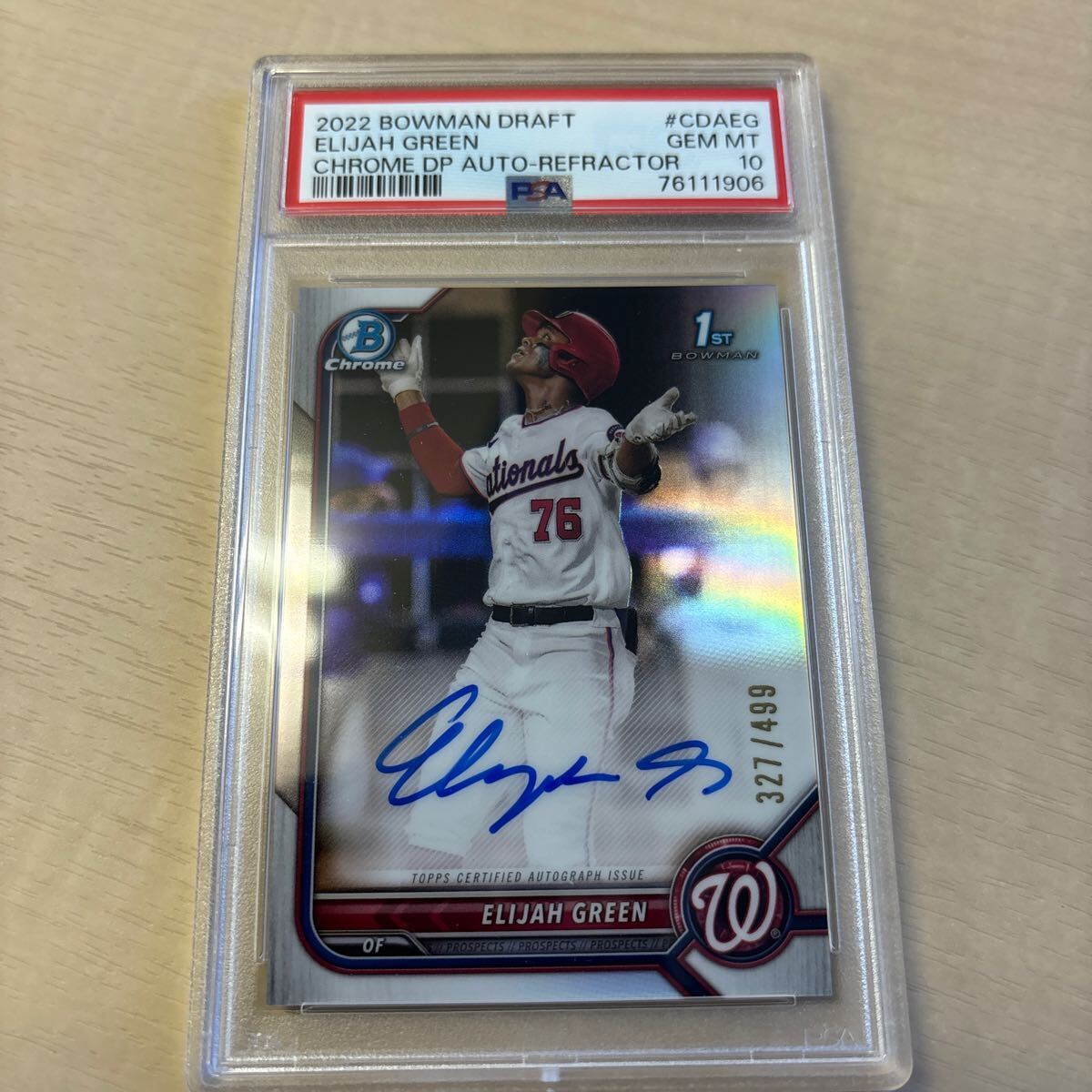 BOWMAN　PSA10 2022 BOWMAN DRAFT 1st AUTO 直書き RELRACTOR /499 ELIJAH GREEN NATIONALS_画像1