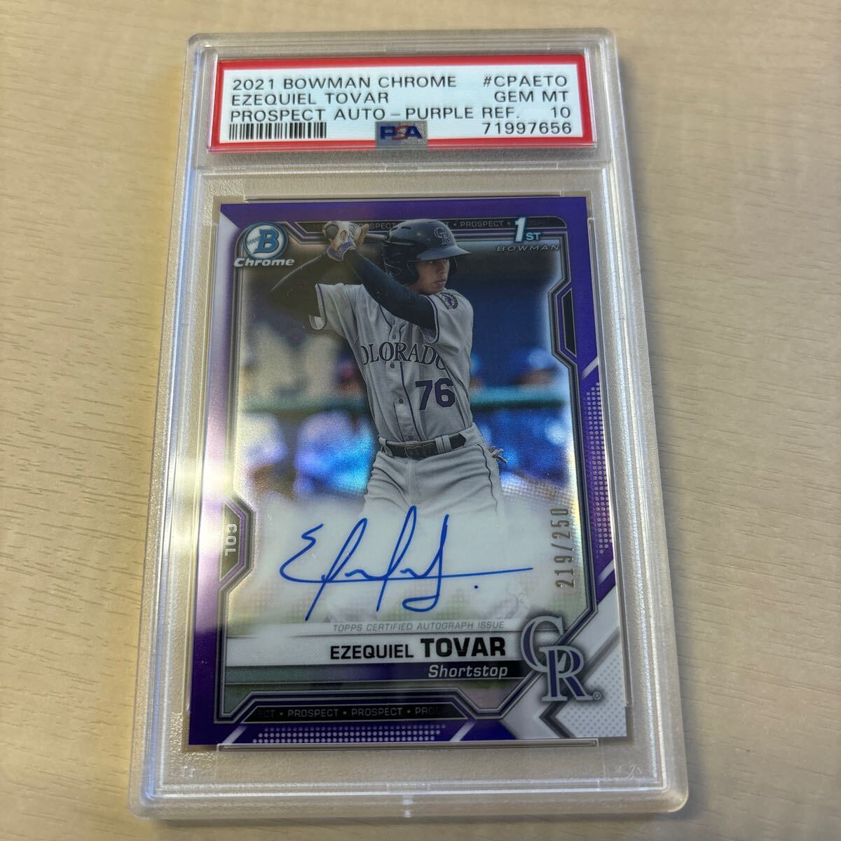 BOWMAN　PSA10 2021 BOWMAN CHROME 1st AUTO Purple /250 EZEQUIEL TOVAR ROCKIES_画像1