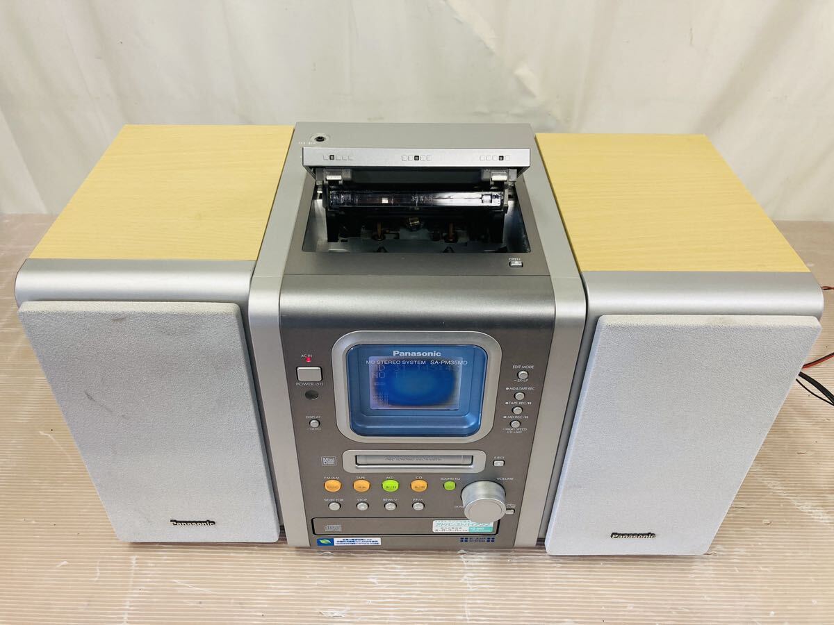 2m33 必見! Panasonic パナソニック SA-PM35MD SB-PM35 ミニコンポ CD MDテープ AM FM 通電のみ確認済み 動作未確認為ジャンク品扱い _画像2