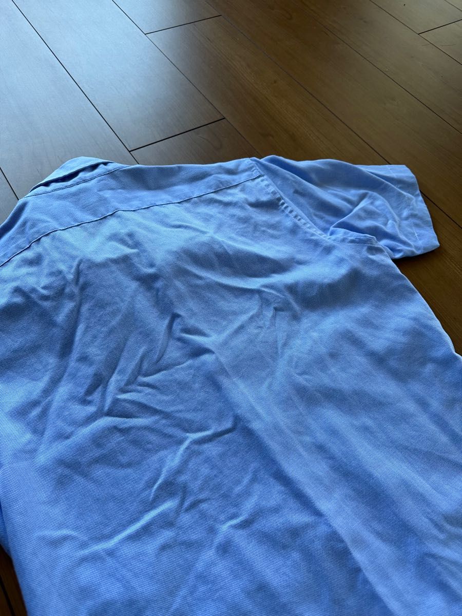 slim fit ドレスシャツ ボタンダウン 半袖シャツ ブルー メンズS ユニクロ カッターシャツ